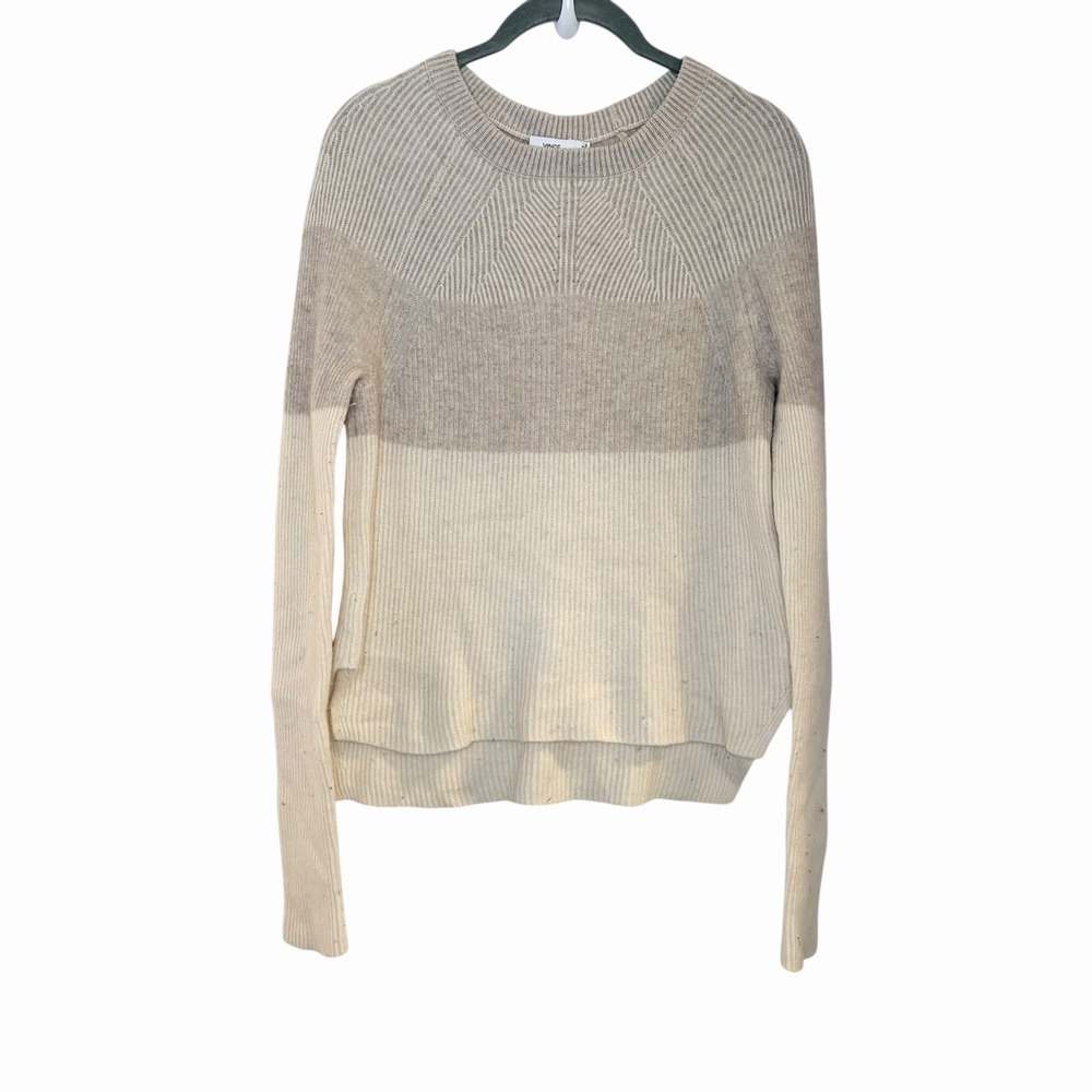 Vince 100% Cashmere Sweater Ivory Tan Beige Ribbed Neutral Size S